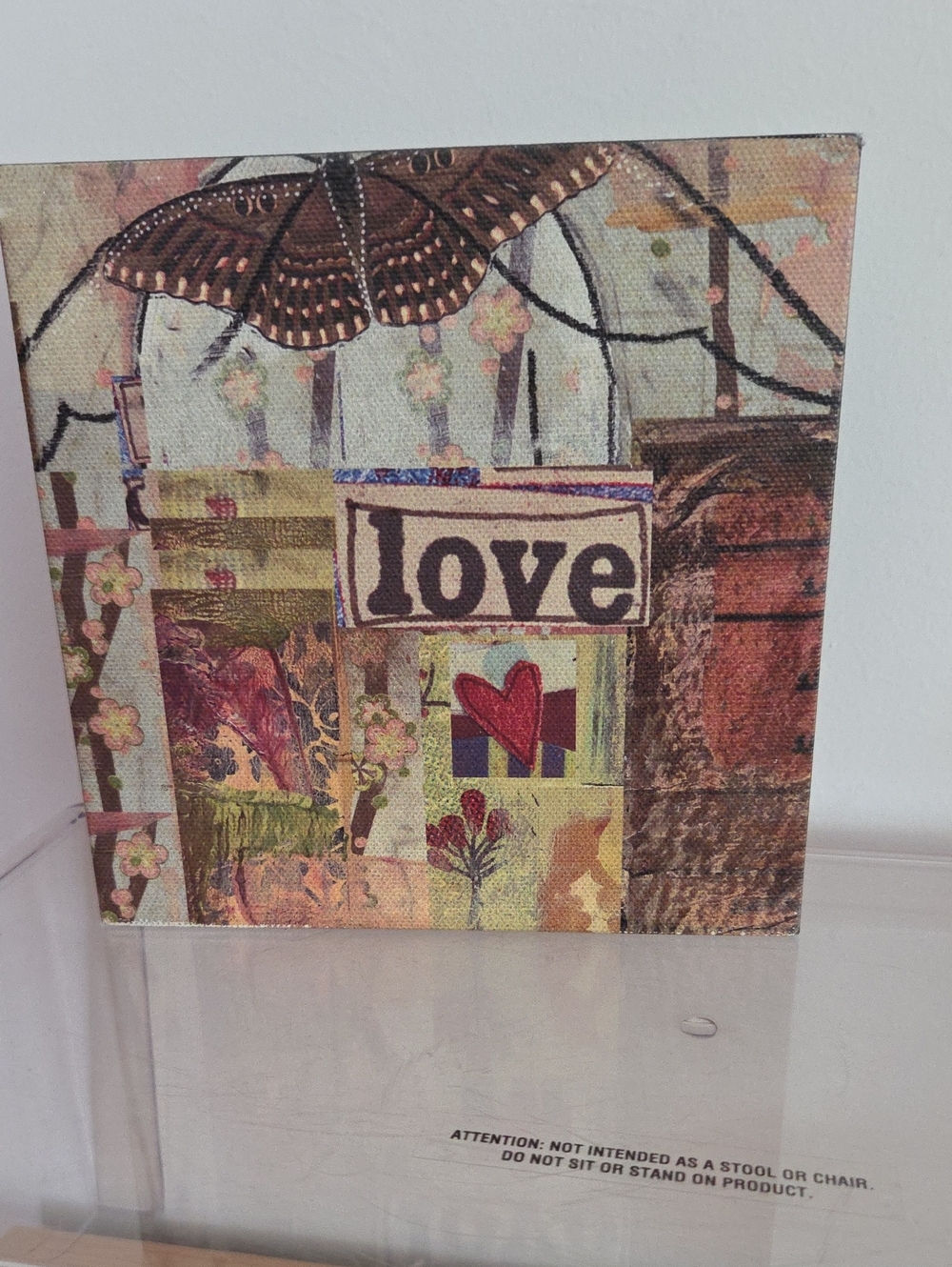 Mixed-Media 'Love' Wall Art in Pink, Red & Cream EUC